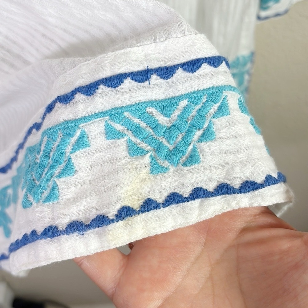 Sigrid Olsen White Blue Embroidered Trims V-neck Top Tunic Coverup size Large - Picture 7 of 8